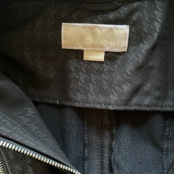 MICHAEL Kors Black Belted Soft Shell Houndstooth Zip Trench Jacket Coat - Picture 8 of 12